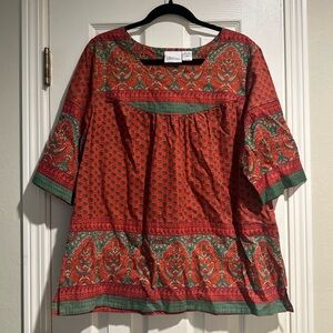 Vintage Vermont Country Store Indian Block Print Cotton Blouse Women’s Large